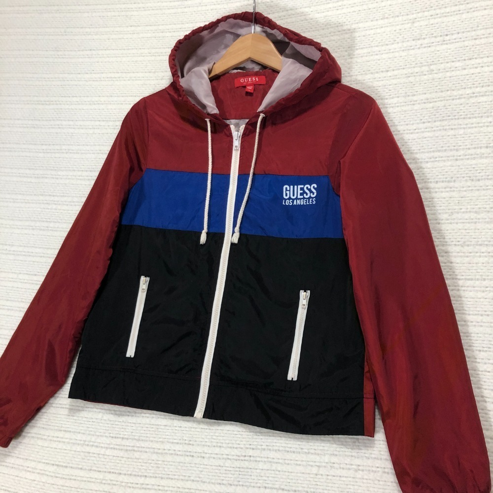 Guess Windbreaker Jacket Full Zip Lightweight Color Block Hooded Size S‎